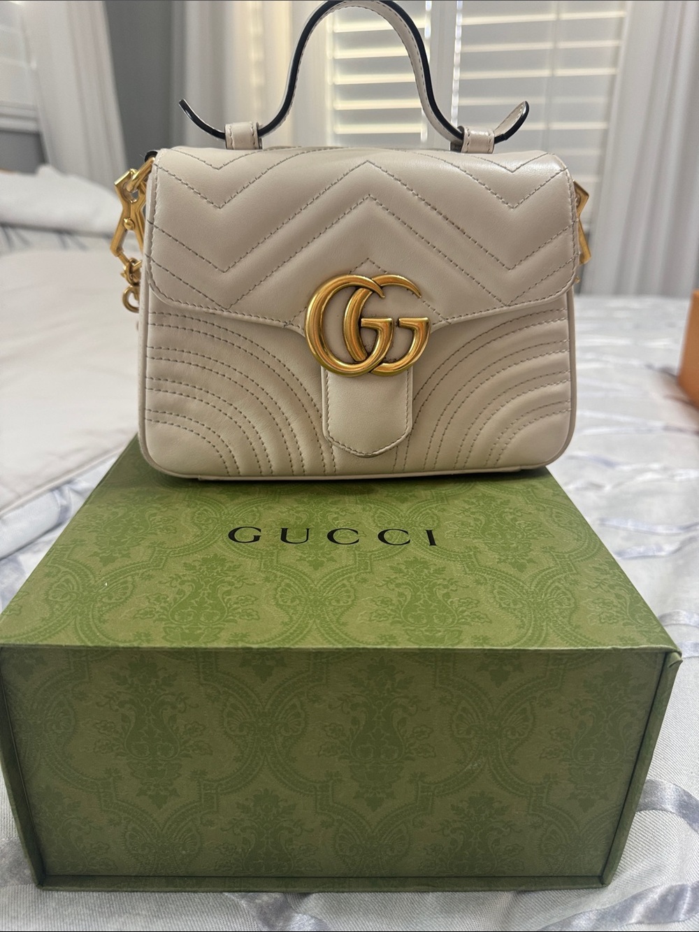 Gucci Small Top Handle Satchel in Cream with Gold Hardware